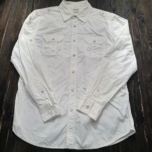 PD&C Mens White Button Down Dress Shirt Size Large